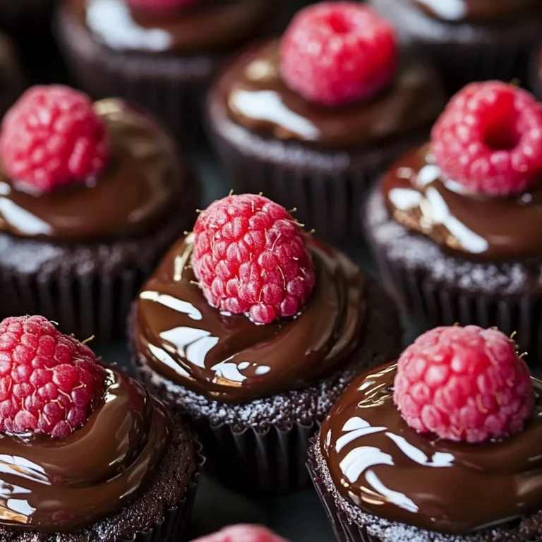Chocolate raspberry cupcakes with fresh raspberries and ganache
