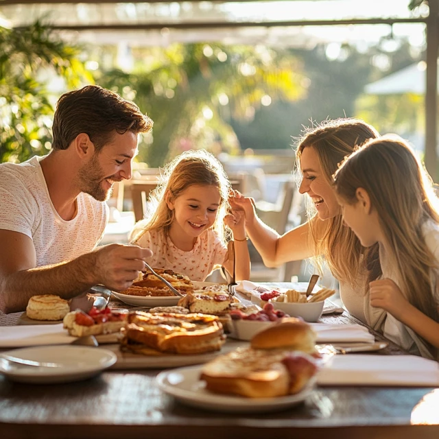 Family enjoying Protein French Toast together